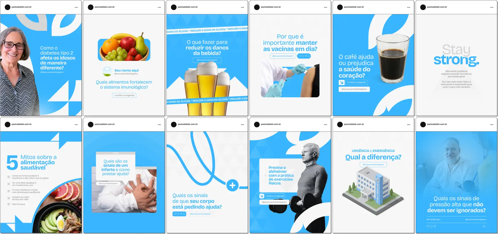 Pack Canva Enfermagem – Kit com posts e artes editáveis, pronto para perfis de profissionais de enfermagem que desejam atrair pacientes, informar a população e valorizar a atuação na área da saúde. Inclui conteúdos sobre cuidados, prevenção, rotina hospitalar, humanização e dicas de bem-estar. Ideal para quem quer autoridade e constância no Instagram.