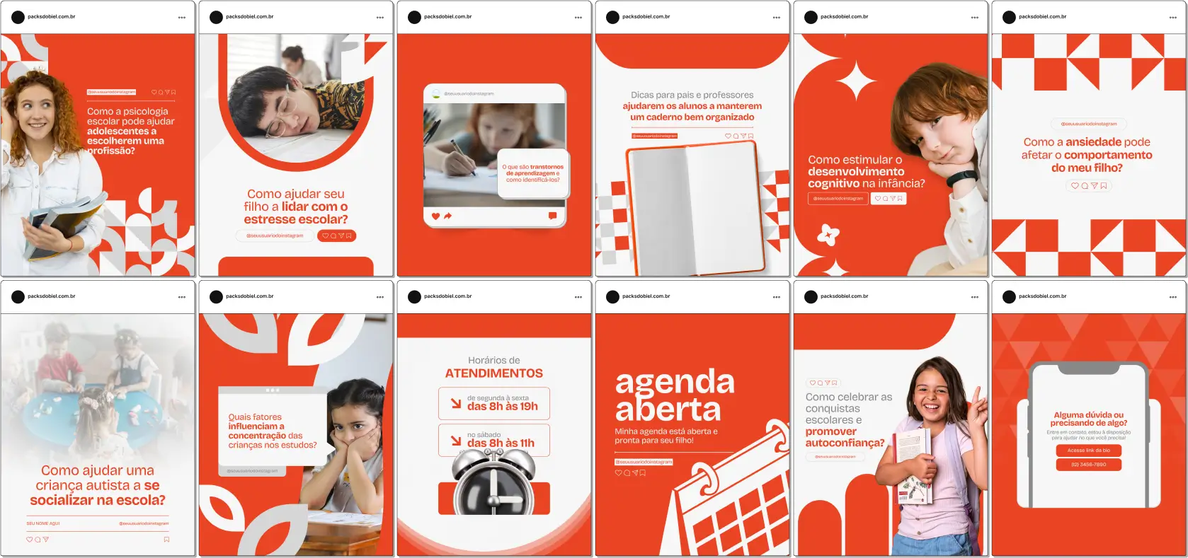 Pack Canva Psicologia Educacional – Kit de posts editáveis com artes e conteúdos prontos para Instagram e redes sociais. Compartilhe insights sobre aprendizagem, desenvolvimento cognitivo, inclusão escolar e estratégias pedagógicas. Personalize com facilidade, aumente seu engajamento e fortaleça sua autoridade no digital.