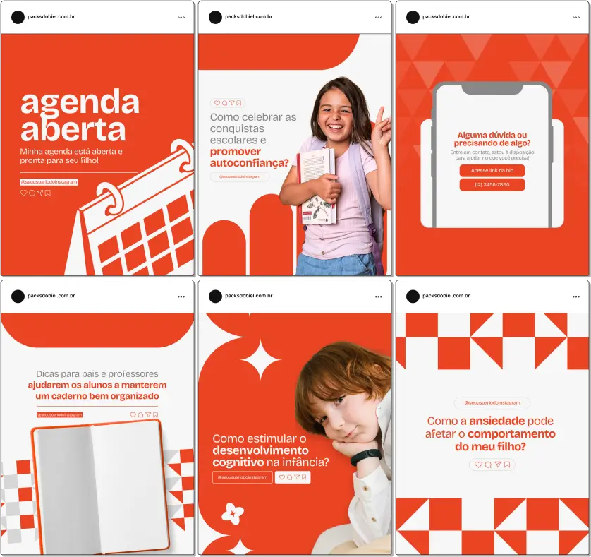 Pack Canva Psicologia Educacional – Kit de posts editáveis com artes e conteúdos prontos para Instagram e redes sociais. Compartilhe insights sobre aprendizagem, desenvolvimento cognitivo, inclusão escolar e estratégias pedagógicas. Personalize com facilidade, aumente seu engajamento e fortaleça sua autoridade no digital.