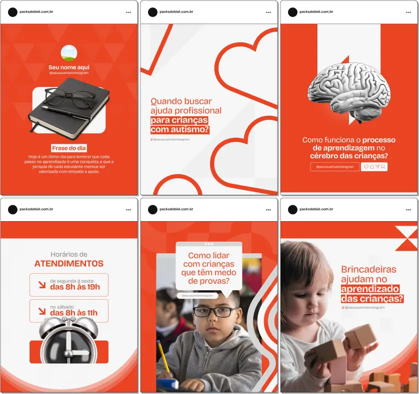 Pack Canva Psicologia Educacional – Kit com posts e artes editáveis criados para profissionais de Psicologia Educacional que desejam compartilhar conteúdos sobre desenvolvimento escolar, inclusão, dificuldades de aprendizagem e apoio psicopedagógico. Ideal para aumentar a autoridade nas redes sociais, com materiais prontos para publicar no Instagram e outras mídias.