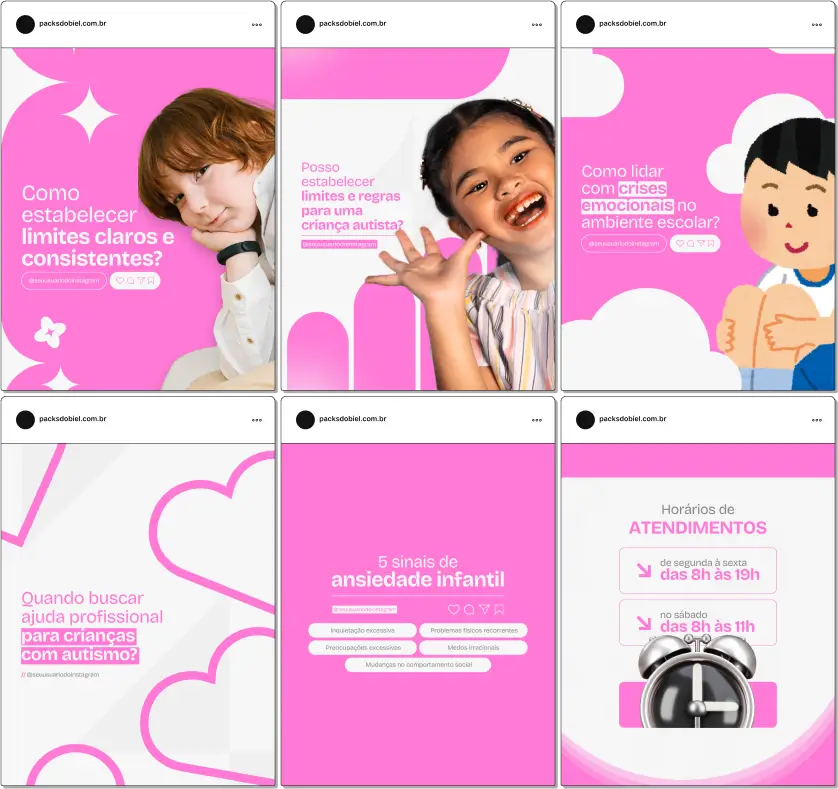 Pack Canva Psicologia Infantil 2.0 – Kit de posts editáveis com artes e conteúdos prontos para Instagram e redes sociais. Atraia mais seguidores, fortaleça sua autoridade e aumente o engajamento com postagens sobre desenvolvimento infantil, educação emocional, desafios comportamentais e apoio parental. Personalize com facilidade e transforme seu perfil profissional.