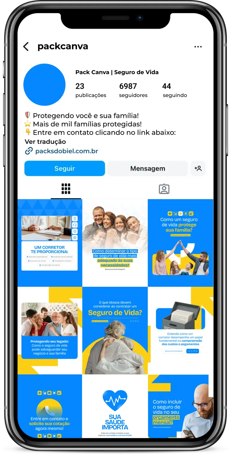 Pack Canva Seguro de Vida – Kit com posts e artes 100% personalizáveis, feito para perfis que desejam destacar os benefícios do seguro de vida, como segurança para a família, planejamento sucessório e tranquilidade em imprevistos. Profissionalize seu Instagram com conteúdos prontos que geram conexão e vendas todos os dias.