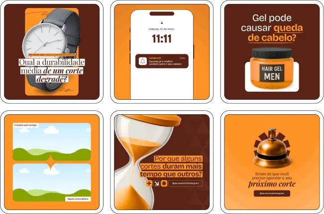 Pack Canva Barbearia – Kit com artes e conteúdos editáveis no Canva, ideal para barbearias que desejam fortalecer sua presença no Instagram e redes sociais. Inclui posts prontos com temas como cortes masculinos, cuidados com a barba, tendências de estilo, fidelização de clientes, promoções e dicas de cuidados pessoais, tudo com design impactante e profissional.