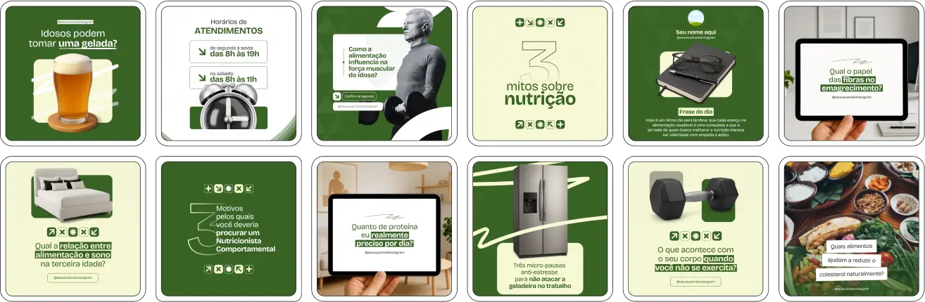 Pack Canva Nutrição Comportamental – Conjunto de conteúdos visuais e textos profissionais sobre relação com a comida, transtornos alimentares, ressignificação alimentar, presença no momento da refeição e mentalidade alimentar positiva. Perfeito para perfis de nutricionistas que desejam posicionamento digital coerente com a abordagem comportamental e foco em bem-estar integral.