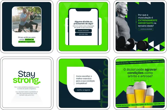 Pack Canva Ortopedista – Conjunto estratégico com materiais visuais e textos sobre dor lombar, artrose, hérnia de disco, ortopedia esportiva, reabilitação física e dicas para cuidar da postura. Perfeito para ortopedistas que querem um perfil profissional atualizado, com conteúdo de valor, autoridade na área e conexão com pacientes por meio de informações claras e acessíveis.