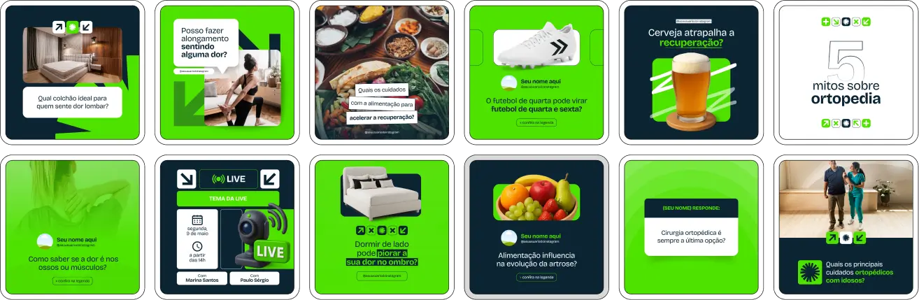 Pack Canva Ortopedista – Kit com artes editáveis e conteúdos prontos para ortopedistas que desejam fortalecer sua presença digital no Instagram e redes sociais. Com posts sobre lesões musculoesqueléticas, saúde das articulações, prevenção de fraturas, exercícios pós-operatórios, tratamentos ortopédicos modernos e orientações para pacientes. Ideal para clínicas, consultórios e profissionais autônomos que buscam educar o público e atrair pacientes.