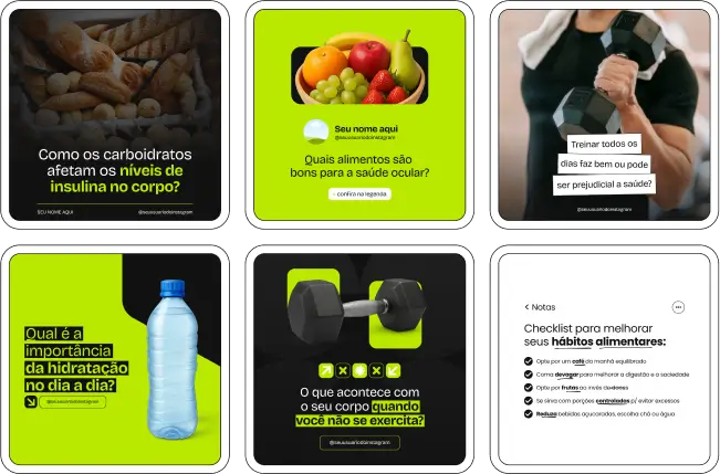 Pack Canva Personal Trainer – Conjunto de artes e textos pensados para redes sociais de profissionais do treino personalizado, com foco em performance, estilo de vida saudável e resultados reais. Inclui posts educativos sobre biomecânica, frequência ideal de treinos, mitos e verdades do fitness, alongamentos, aquecimento, suplementação e dicas de rotina para fidelizar alunos.