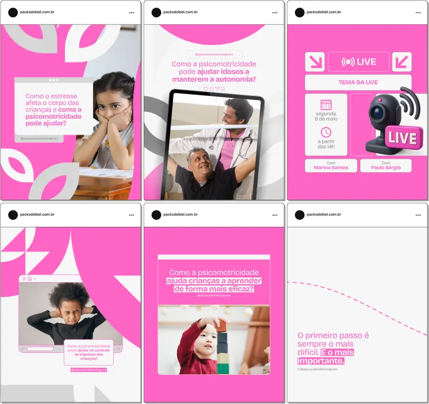 Pack Canva Psicomotricidade – Com este kit de posts e artes editáveis no Canva, profissionais da Psicomotricidade podem compartilhar conteúdos prontos sobre desenvolvimento motor, coordenação, lateralidade, esquema corporal, equilíbrio emocional e integração sensorial. Ideal para psicanalistas, educadores e terapeutas que desejam gerar autoridade e educar seu público no Instagram e redes sociais com identidade visual profissional e linguagem acessível.