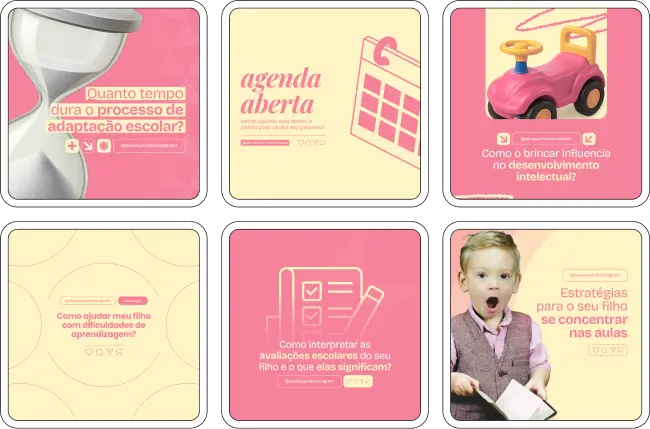 Pack Canva Psicopedagogia – Kit completo de posts para redes sociais com foco em conteúdo relevante e visual profissional. Perfeito para quem atua com intervenções psicopedagógicas e quer se posicionar no digital com consistência e qualidade. Com este material, você transforma seu perfil em uma vitrine de valor para alunos, famílias e escolas.