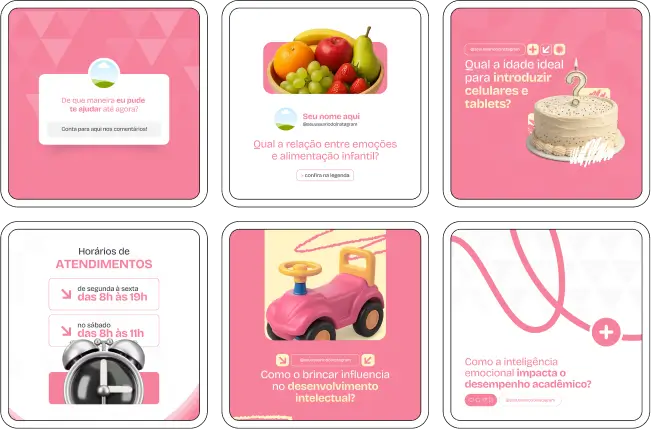 Pack Canva Psicopedagogia – Kit completo de posts para redes sociais com foco em conteúdo relevante e visual profissional. Perfeito para quem atua com intervenções psicopedagógicas e quer se posicionar no digital com consistência e qualidade. Com este material, você transforma seu perfil em uma vitrine de valor para alunos, famílias e escolas.