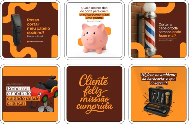 Pack Canva para Barbearia com posts prontos e artes editáveis no Canva, desenvolvido para barbeiros e profissionais da estética masculina que desejam melhorar o posicionamento nas redes sociais. Ideal para destacar cortes de cabelo, barba, promoções e serviços com visual profissional e atrativo no Instagram e outras mídias.