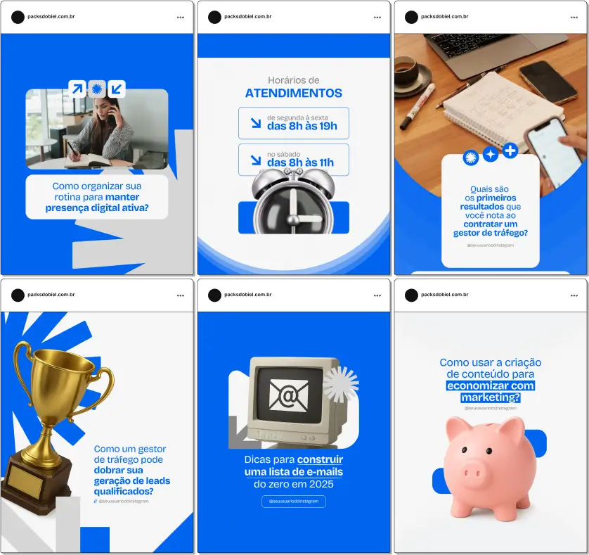 Kit de posts e conteúdos visuais para Gestor de Tráfego no Canva, versão 2.0 com materiais atualizados e personalizáveis. Indicado para profissionais de marketing digital, freelancers e agências que atuam com anúncios online, geração de leads e vendas. Ideal para criar um feed estratégico, educativo e que transmite expertise no tráfego pago.