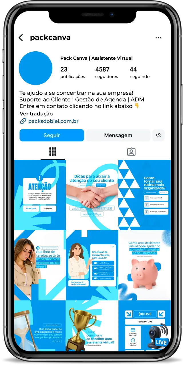 Kit de posts editáveis no Canva para Assistente Virtual, com materiais estratégicos para social media, Instagram e Facebook. Indicado para freelancers, secretárias online e prestadores de serviço remoto que desejam melhorar o posicionamento digital, atrair clientes e manter um perfil ativo com conteúdo profissional, organizado e relevante.