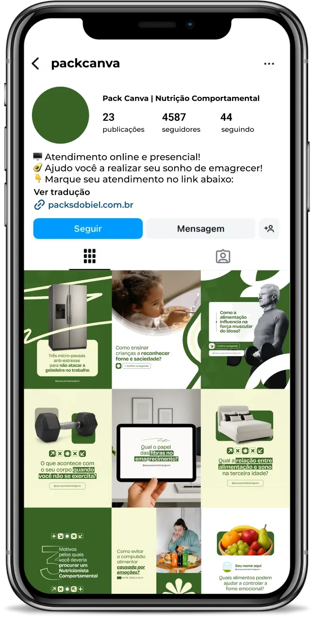 Pack Canva Nutrição Comportamental – Conjunto de conteúdos visuais e textos profissionais sobre relação com a comida, transtornos alimentares, ressignificação alimentar, presença no momento da refeição e mentalidade alimentar positiva. Perfeito para perfis de nutricionistas que desejam posicionamento digital coerente com a abordagem comportamental e foco em bem-estar integral.