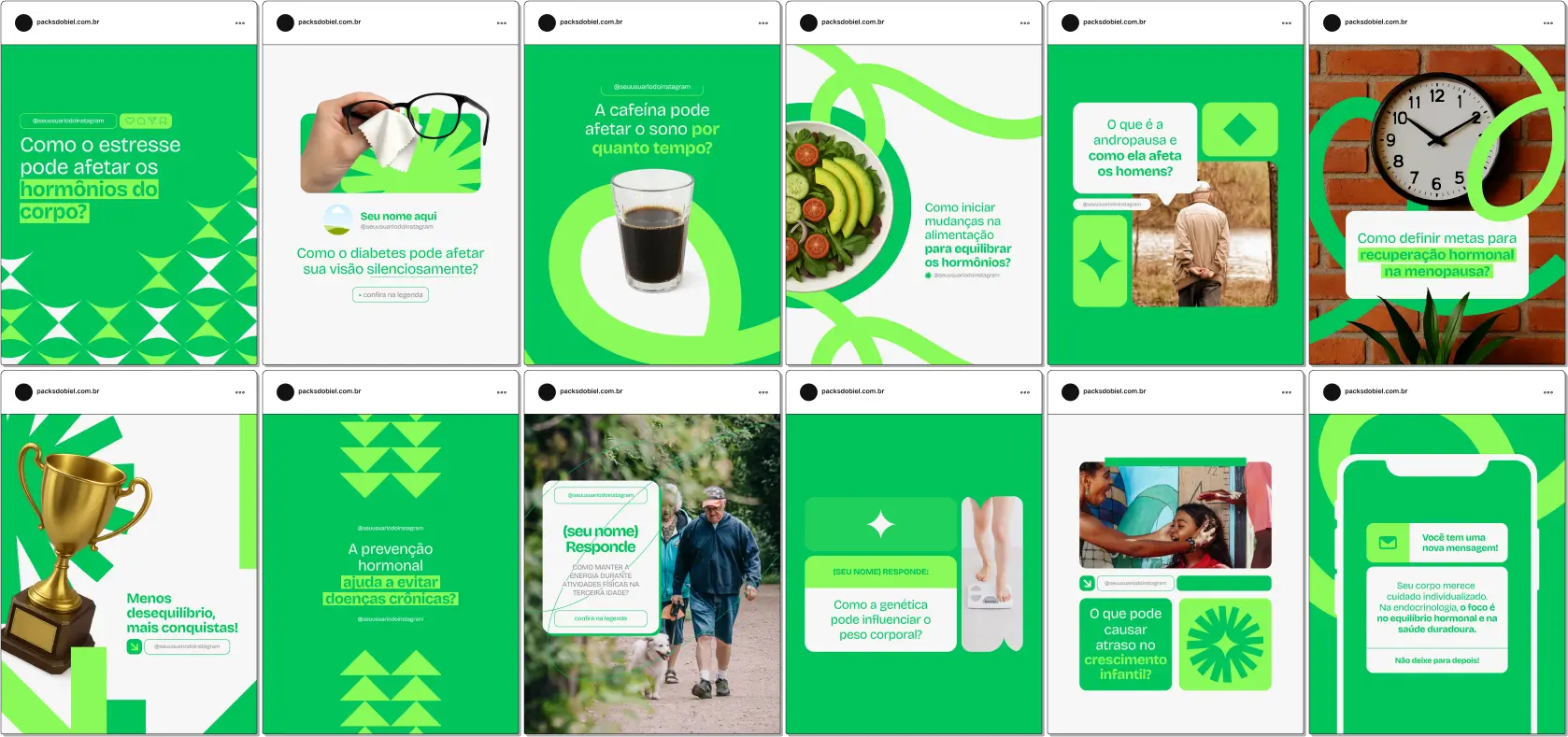 Com este Pack Canva para Endocrinologistas, você conquista autoridade e engajamento com conteúdos prontos e editáveis. Fale sobre distúrbios hormonais, alimentação, atividade física, diabetes tipo 1 e 2, SOP, hipotireoidismo e outros temas relevantes da área.