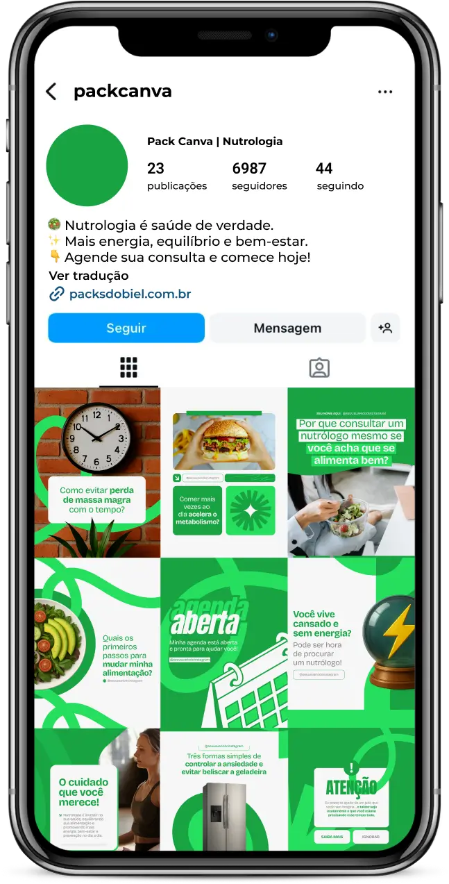 Pack Canva Nutrologia com artes visuais e conteúdos prontos para profissionais que atuam com nutrição médica, performance esportiva e reeducação alimentar. Ideal para perfis que desejam se posicionar com autoridade, promovendo conteúdos sobre inflamação silenciosa, longevidade, exames bioquímicos e orientações médicas nutricionais. Perfeito para aumentar presença digital com uma estética profissional.