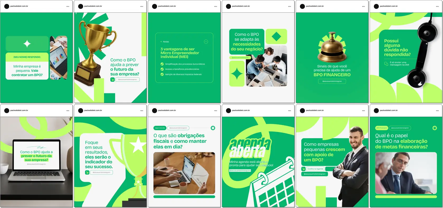 Com este Pack Canva BPO Financeiro, você terá posts estratégicos e educativos para atrair empresários e MEIs que precisam de ajuda na gestão financeira. Aborde temas como organização de finanças empresariais, planejamento financeiro e benefícios da terceirização financeira com autoridade e clareza.