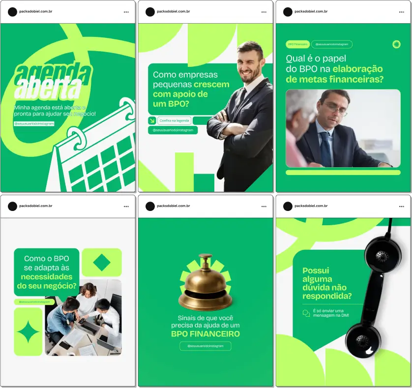 Pack Canva BPO Financeiro – Kit de posts prontos e artes editáveis para empresas e profissionais que oferecem terceirização financeira. Conteúdos focados em fluxo de caixa, controle financeiro, redução de custos, conciliação bancária, contas a pagar e a receber. Ideal para fortalecer a autoridade da sua marca no Instagram e outras redes sociais.