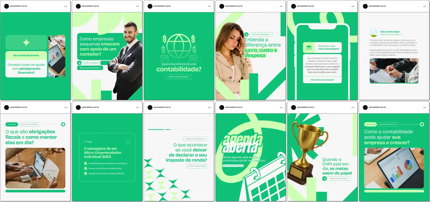 Com este Pack Canva para Contabilidade, você eleva a autoridade do seu perfil no Instagram com artes profissionais que abordam temas como gestão contábil, fluxo de caixa, MEI, regularização fiscal, dicas para empreendedores e orientações sobre legislação. Ideal para contadores que desejam atrair clientes.