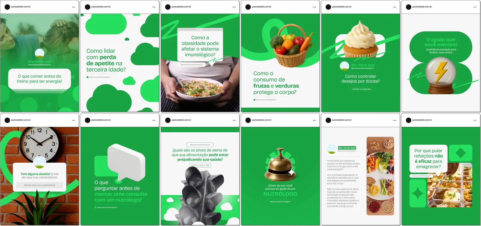 Kit completo para profissionais de Nutrologia e saúde com posts sobre avaliação nutricional, dietas terapêuticas, acompanhamento de pacientes, dicas de alimentação funcional, prevenção de doenças crônicas, orientação para estilo de vida saudável e materiais visuais atrativos para Instagram e outras redes sociais.