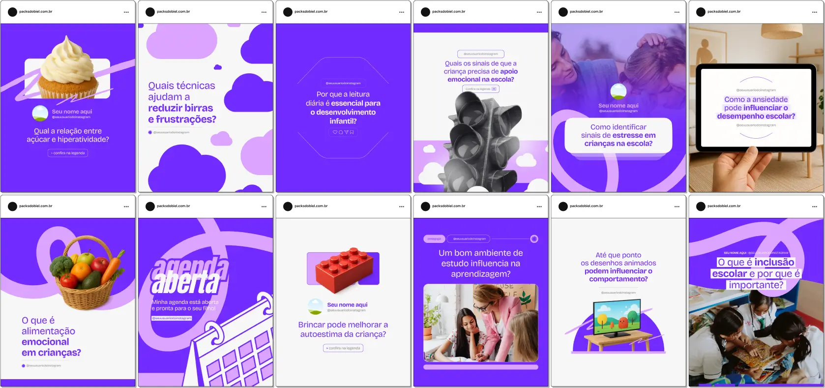 Com este Pack Canva para Pedagogia, você cria posts educativos sobre técnicas de alfabetização, jogos e brincadeiras pedagógicas, desenvolvimento cognitivo e socioemocional, orientação escolar, inclusão e apoio à aprendizagem, totalmente personalizáveis no Canva e prontos para publicação em redes sociais.