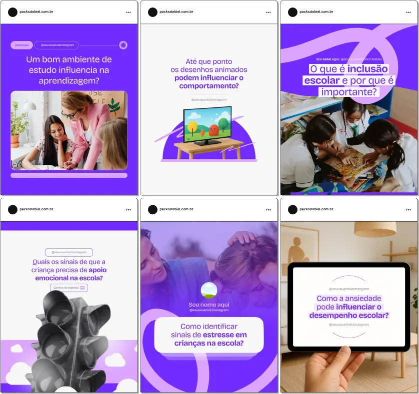 Pack Canva Pedagogia – Kit com posts e artes editáveis para pedagogos, professores, escolas e profissionais da educação. Conteúdos prontos para Instagram e redes sociais sobre metodologias de ensino, atividades pedagógicas, desenvolvimento infantil, dicas de aprendizagem, planejamento educacional e estratégias para engajar alunos e pais.