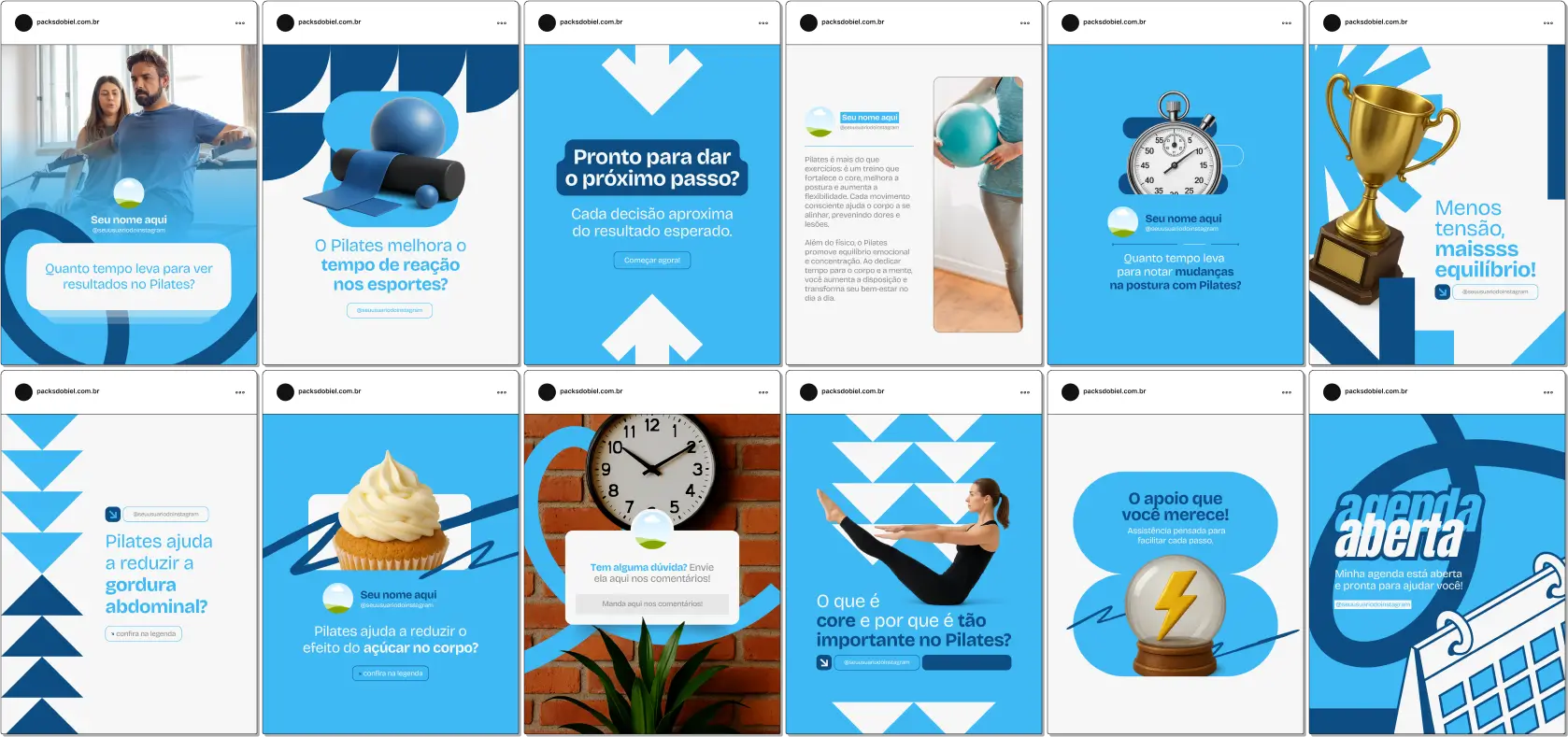 Pack Canva Pilates Clínico e Fisioterapia – Conteúdos prontos no Canva para fisioterapeutas que utilizam o pilates como tratamento. Aborda reabilitação de coluna, dor lombar, pilates terapêutico, mobilidade, fortalecimento muscular e qualidade de vida. Perfeito para perfis de fisioterapia com pilates, clínicas de reabilitação e profissionais que querem educar pacientes, gerar confiança e atrair mais clientes.