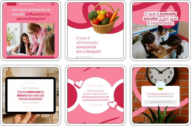 Com este Pack Canva de Psicopedagogia, você cria posts educativos e envolventes para redes sociais, abordando avaliação psicopedagógica, técnicas de estímulo à aprendizagem, métodos de alfabetização, organização de rotinas escolares, acompanhamento individualizado e estratégias de engajamento para Instagram e outras plataformas.