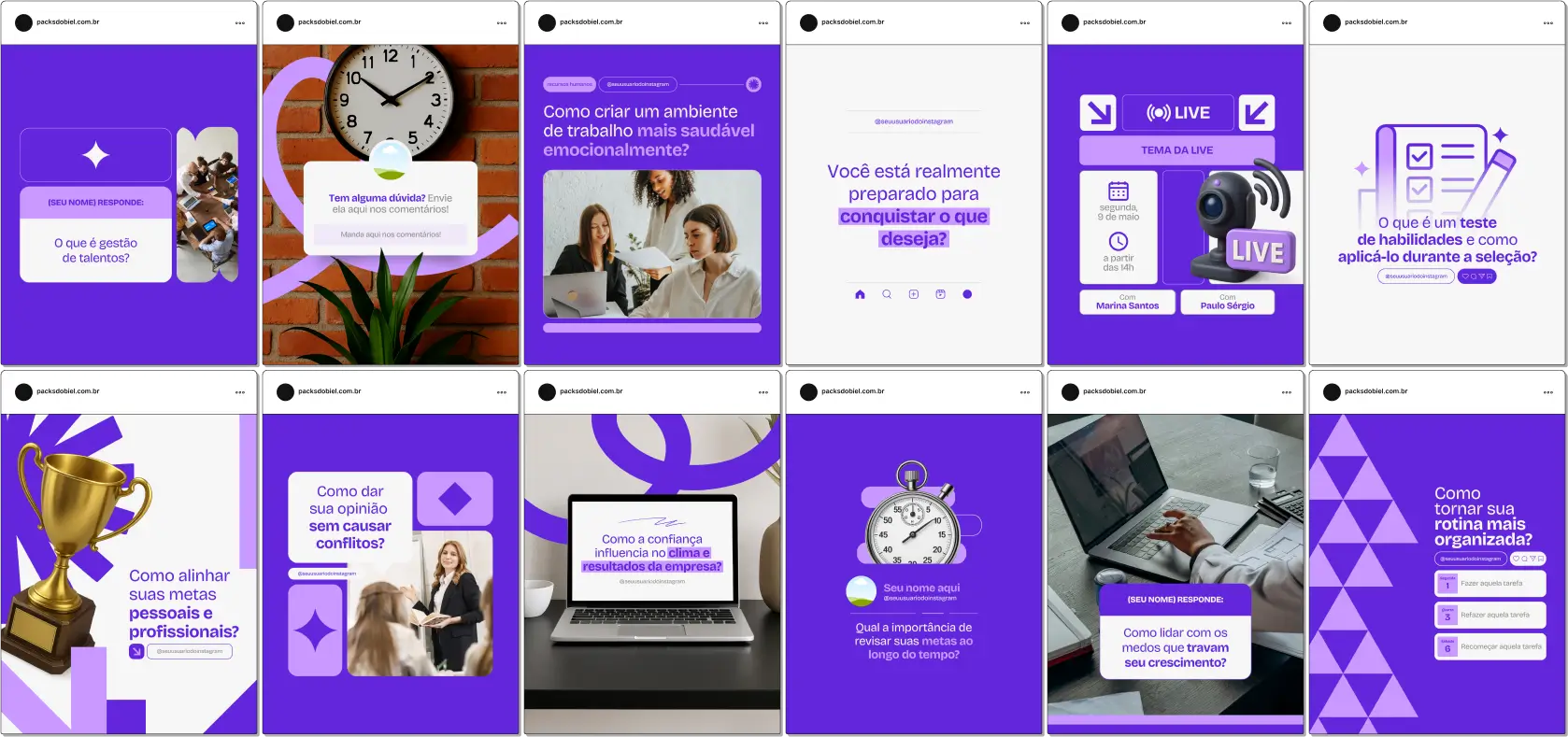 Com este Pack Canva para Recursos Humanos, você comunica autoridade com posts sobre gestão de pessoas, dicas de recrutamento, treinamento, feedback, desenvolvimento organizacional e employer branding. Tudo personalizável no Canva, com design profissional e atrativo.