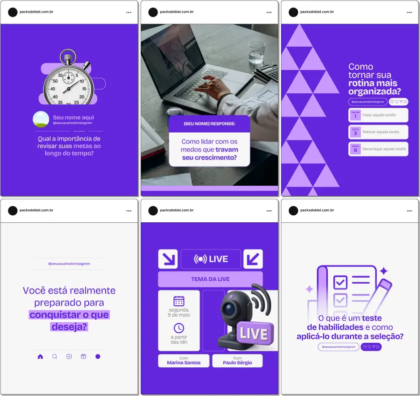 Kit completo para profissionais de RH com artes editáveis e posts prontos, voltado para quem quer fortalecer a imagem no LinkedIn, Instagram ou Facebook. Conteúdo estratégico sobre boas práticas em RH, comunicação interna, benefícios, desempenho e inovação no setor.