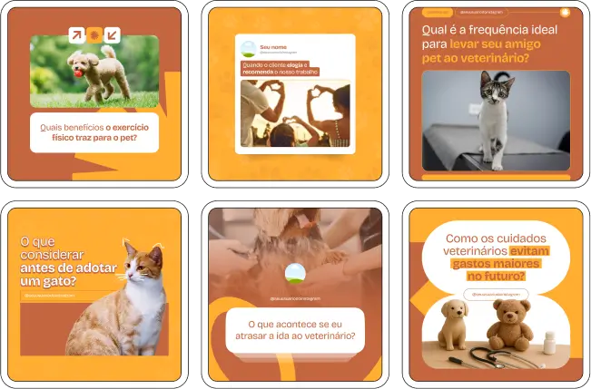 Pack de veterinário com posts sobre cuidados básicos e orientações para tutores de pets