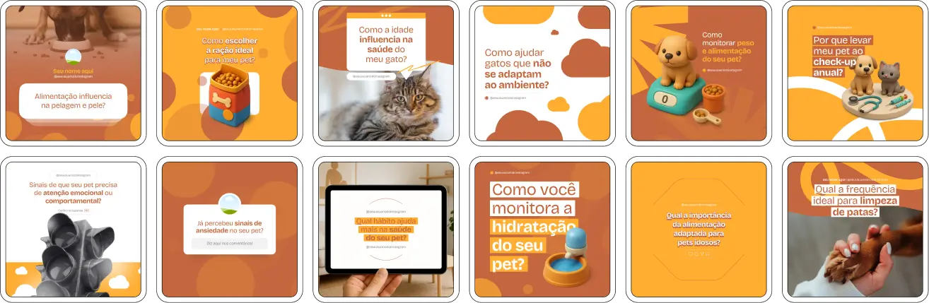 Posts de veterinário com templates sobre saúde animal e prevenção de doenças em pets