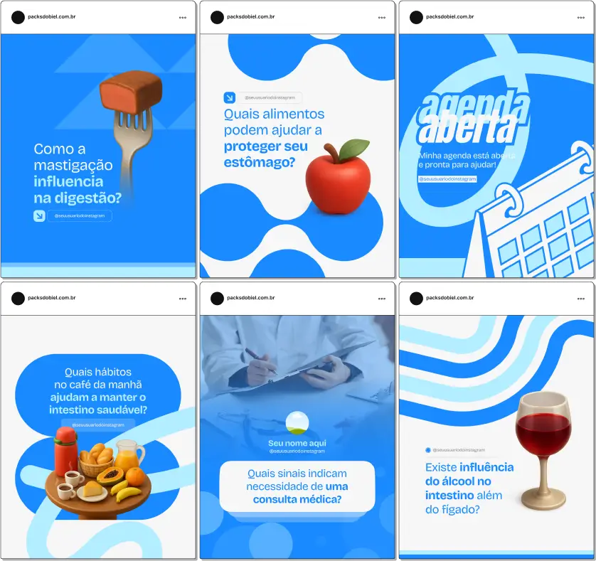 Pack Canva Gastroenterologia – Kit de posts editáveis com artes e conteúdos prontos para Instagram e redes sociais, ideal para gastroenterologistas, clínicas digestivas e profissionais da saúde. Inclui posts sobre prevenção e tratamento de doenças gastrointestinais, dicas de alimentação, exames, cuidados com o intestino, refluxo, gastrite e promoção de consultas, para atrair pacientes e fortalecer sua presença digital.