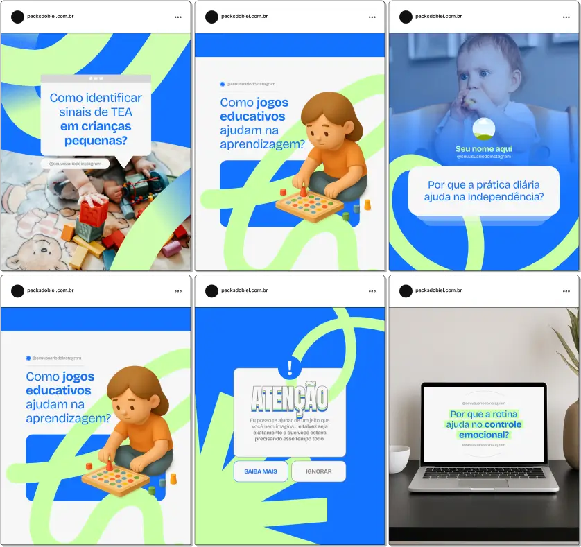 Com este Pack Canva de Terapia Ocupacional, você terá posts prontos e personalizáveis para redes sociais, focados em técnicas de reabilitação, intervenções cognitivas e motoras, atividades terapêuticas para saúde mental, inclusão de pacientes com necessidades especiais e dicas para engajar familiares e cuidadores nas terapias.