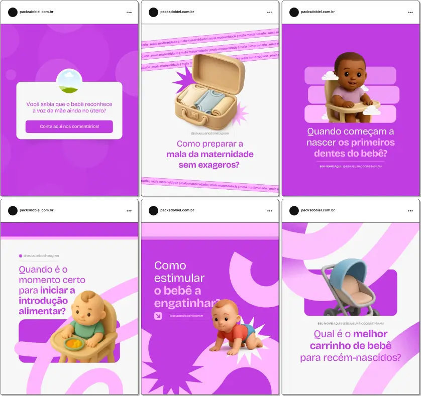 Com o Pack Canva Cuidados com o Bebê, você terá conteúdos visuais prontos para compartilhar orientações importantes sobre saúde, alimentação, rotina, segurança e bem-estar do bebê. Os posts são totalmente editáveis no Canva, fáceis de personalizar e ajudam a criar um perfil profissional, acolhedor e de confiança no Instagram e outras redes sociais.