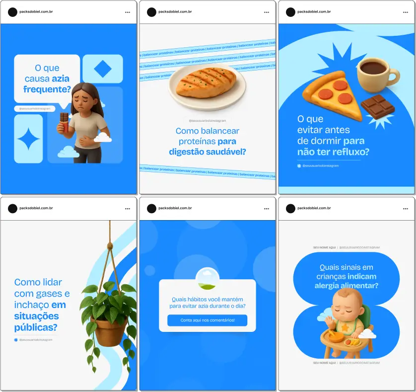 Com o Pack Canva Gastroenterologia, você terá posts prontos para compartilhar informações educativas sobre saúde digestiva, hábitos alimentares, sintomas e prevenção de doenças do sistema gastrointestinal. Totalmente personalizável no Canva, o kit permite criar um perfil profissional e engajador no Instagram e redes sociais.