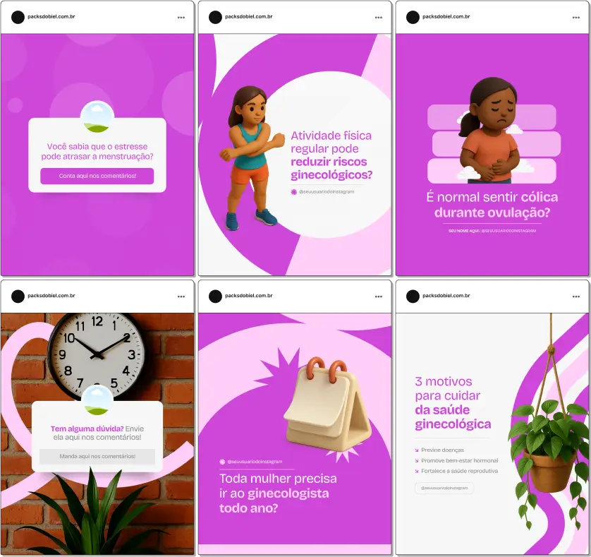 Com o Pack Canva Ginecologista, você terá posts prontos sobre cuidados ginecológicos, planejamento familiar, saúde sexual, menopausa, gravidez, prevenção do câncer ginecológico, e informações educativas para pacientes. Totalmente editável no Canva, permitindo criar um perfil profissional e engajador no Instagram e outras redes sociais.