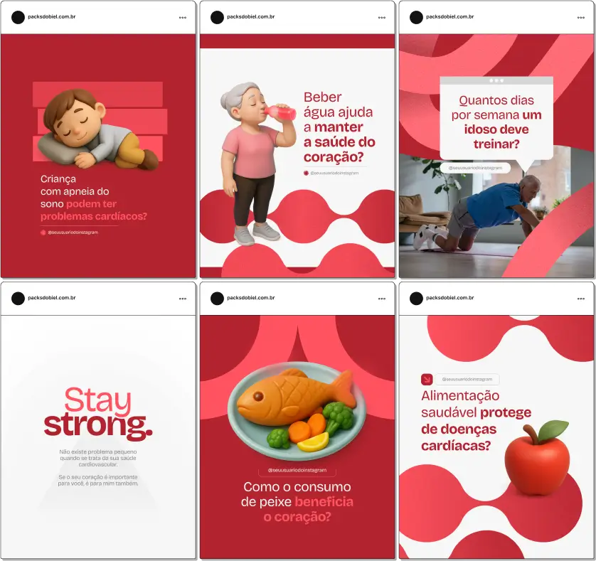 Com este Pack Canva Cardiologia, você terá artes e conteúdos editáveis sobre doenças cardíacas, fatores de risco, hipertensão, arritmia, cuidados pós-infarto, exames de rotina, alimentação saudável para o coração e orientações de prevenção. Ideal para médicos que desejam educar pacientes e aumentar autoridade nas redes sociais.