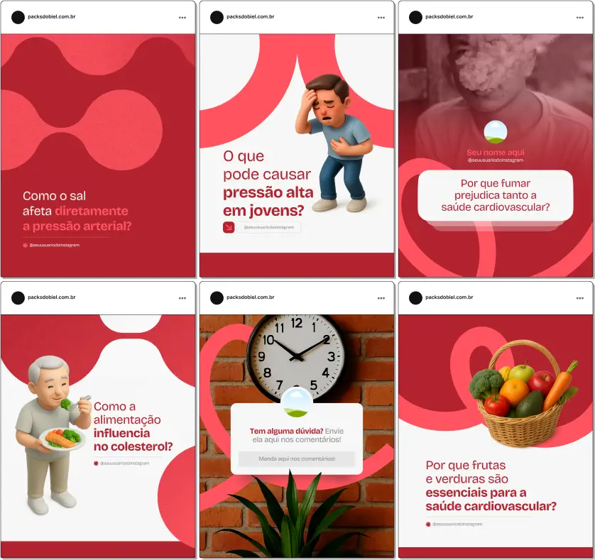Com este Pack Canva Cardiologia, você terá artes e conteúdos editáveis sobre doenças cardíacas, fatores de risco, hipertensão, arritmia, cuidados pós-infarto, exames de rotina, alimentação saudável para o coração e orientações de prevenção. Ideal para médicos que desejam educar pacientes e aumentar autoridade nas redes sociais.