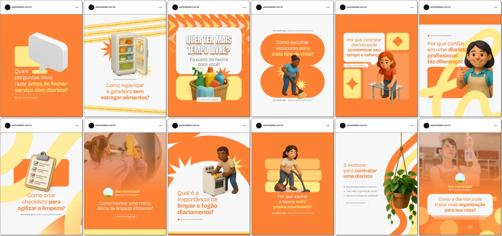 Com o Pack Canva para Diaristas, você terá posts profissionais prontos para personalizar e usar nas redes sociais. O material inclui artes sobre valores, serviços oferecidos, diferenciais da sua limpeza, cuidados especiais em casas, escritórios e apartamentos, além de frases chamativas para conquistar novos clientes. Tudo criado para aumentar sua visibilidade online e gerar confiança.