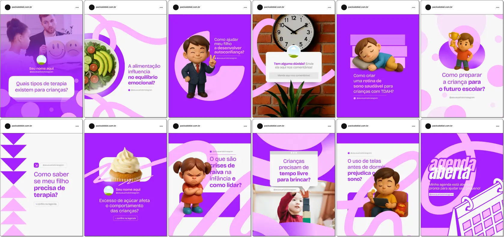 Pack Canva Psiquiatria Infantil – Kit de posts e artes editáveis para psiquiatras, clínicas de saúde mental e profissionais de psiquiatria infantil, com conteúdos prontos para Instagram e redes sociais sobre diagnóstico de transtornos, tratamentos, saúde emocional, acompanhamento terapêutico, prevenção de crises e orientações para pais e cuidadores.