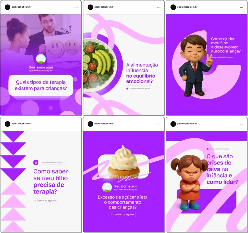 Com este Pack Canva de Psiquiatria Infantil, você terá posts prontos e personalizáveis para redes sociais, abordando temas como ansiedade, depressão, TDAH, autismo, saúde mental, comportamento infantil, estratégias de intervenção terapêutica e dicas para engajar famílias e cuidadores.