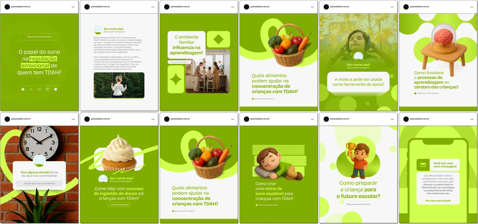Com este Pack Canva TDAH Infantil, você cria posts educativos e informativos sobre sintomas, tratamento, intervenções psicopedagógicas, manejo de comportamento impulsivo e hiperatividade, dicas de rotina estruturada, estratégias para melhorar a atenção e materiais visuais atrativos para redes sociais.
