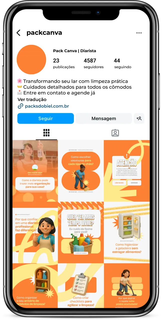 Kit de posts editáveis no Canva feito para diaristas que desejam fortalecer sua presença digital. Traz conteúdos prontos sobre organização, higiene, praticidade, manutenção da casa limpa, serviços de faxina pesada, limpeza pós-obra, dicas rápidas e chamadas de agendamento. Perfeito para destacar seu trabalho de forma profissional e atrair clientes pelo Instagram e WhatsApp.