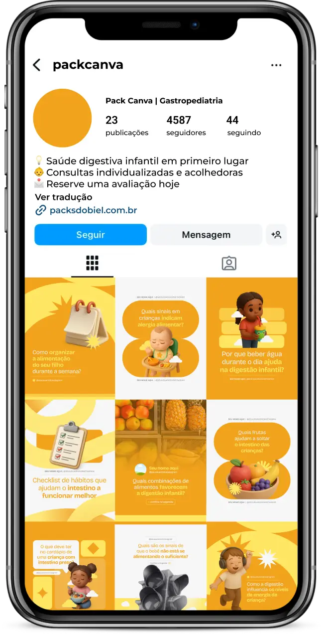 Kit de posts editáveis no Canva para gastropediatras e profissionais de saúde infantil. Inclui artes sobre alimentação, digestão, prevenção de desconfortos gastrointestinais, dicas de cuidados diários, orientação para pais e curiosidades médicas. Perfeito para aumentar o engajamento, educar o público e atrair novos pacientes de forma estratégica.