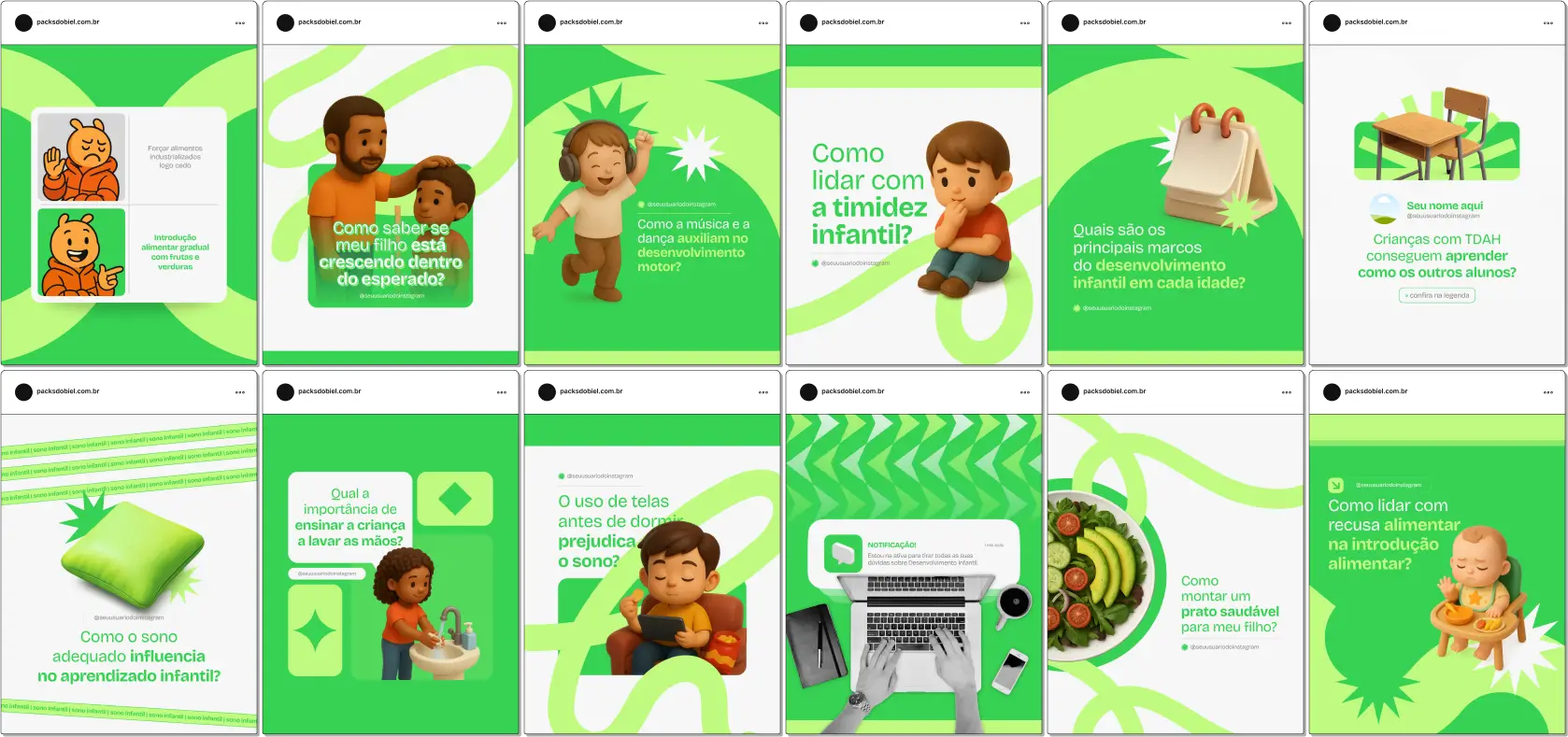 Com este Pack Canva de Desenvolvimento Infantil, você terá posts prontos e personalizáveis no Canva para abordar temas como aprendizagem infantil, estimulação precoce, brincadeiras educativas, marcos do desenvolvimento, alfabetização, vínculos afetivos e dicas práticas para pais acompanharem o crescimento dos filhos. Perfeito para perfis no Instagram de psicopedagogia, educação e saúde infantil.