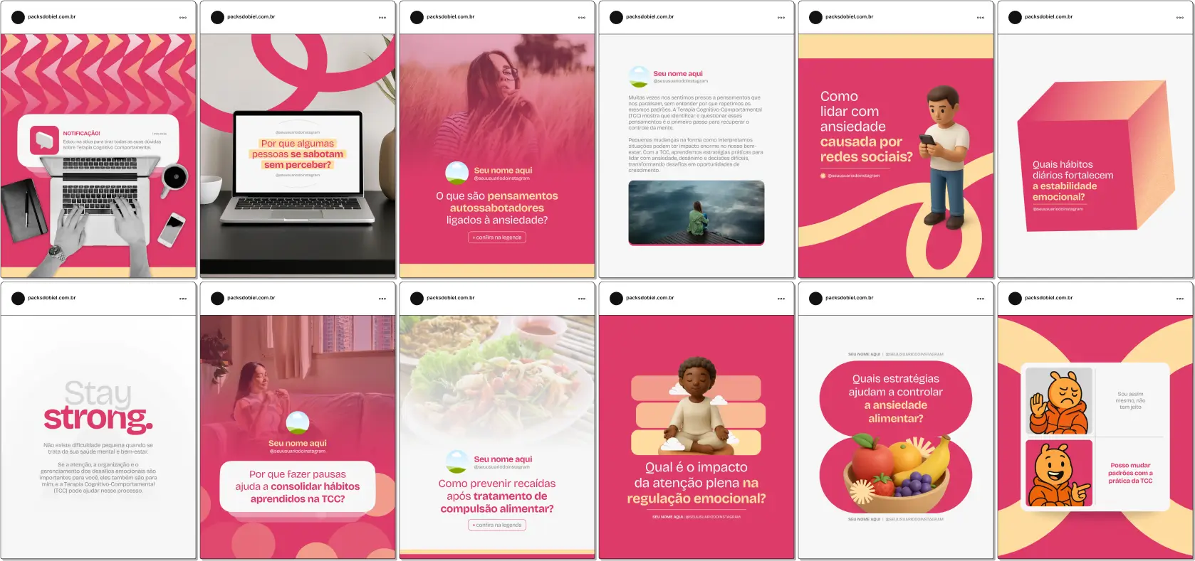 Kit Canva Terapia Cognitivo-Comportamental – Posts prontos para psicólogos e profissionais de saúde mental divulgarem técnicas da TCC de forma clara e atrativa. Inclui conteúdos sobre psicoeducação, exercícios práticos, autocontrole, mudanças de pensamento, combate à procrastinação, autoestima e qualidade de vida. Perfeito para fortalecer sua presença digital e construir autoridade.