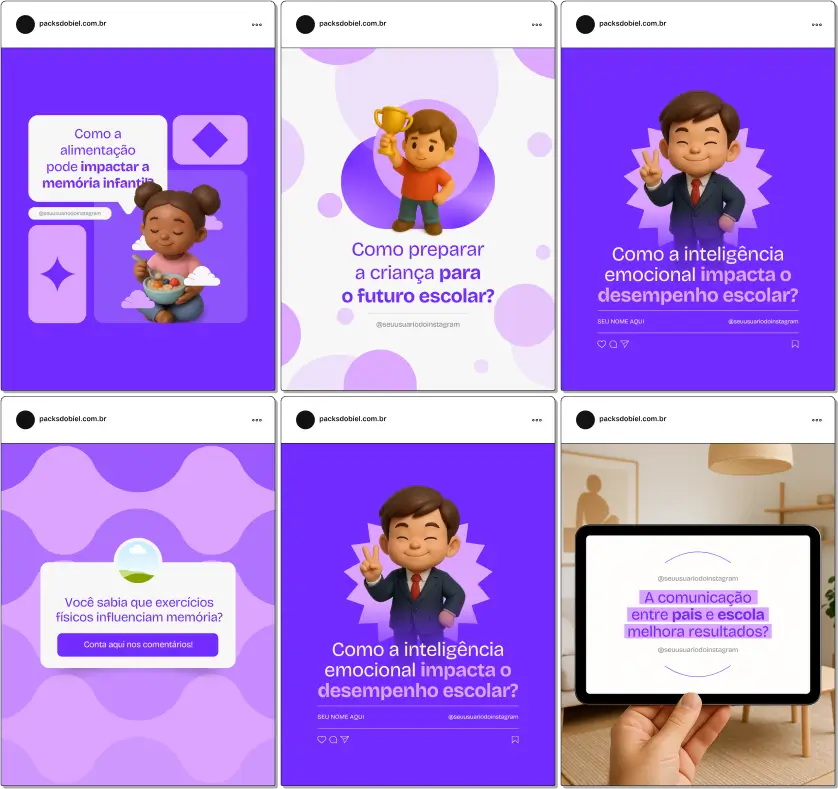 Pack Canva Pedagogia, Consultoria Educacional e Orientação Escolar – Kit de posts editáveis no Canva, perfeito para pedagogos, consultores pedagógicos e especialistas em desenvolvimento infantil. Contém materiais personalizados com conteúdos sobre planejamento pedagógico, estratégias de aprendizado, desenvolvimento socioemocional, atividades educativas e promoção de serviços. Ajuda a criar um perfil de Instagram atrativo, aumentar engajamento e promover serviços pedagógicos de forma profissional e estratégica.