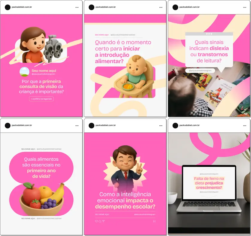 Pack Canva Pediatria, Desenvolvimento Infantil e Consultoria para Pais – Kit completo de posts editáveis no Canva, ideal para pediatras, nutricionistas infantis e consultores familiares. Inclui conteúdos educativos sobre saúde, alimentação, prevenção de doenças, atividades para estimular o desenvolvimento e dicas práticas para cuidados com crianças. Ideal para criar um perfil de Instagram informativo, engajar pais e responsáveis, e divulgar serviços de forma estratégica.