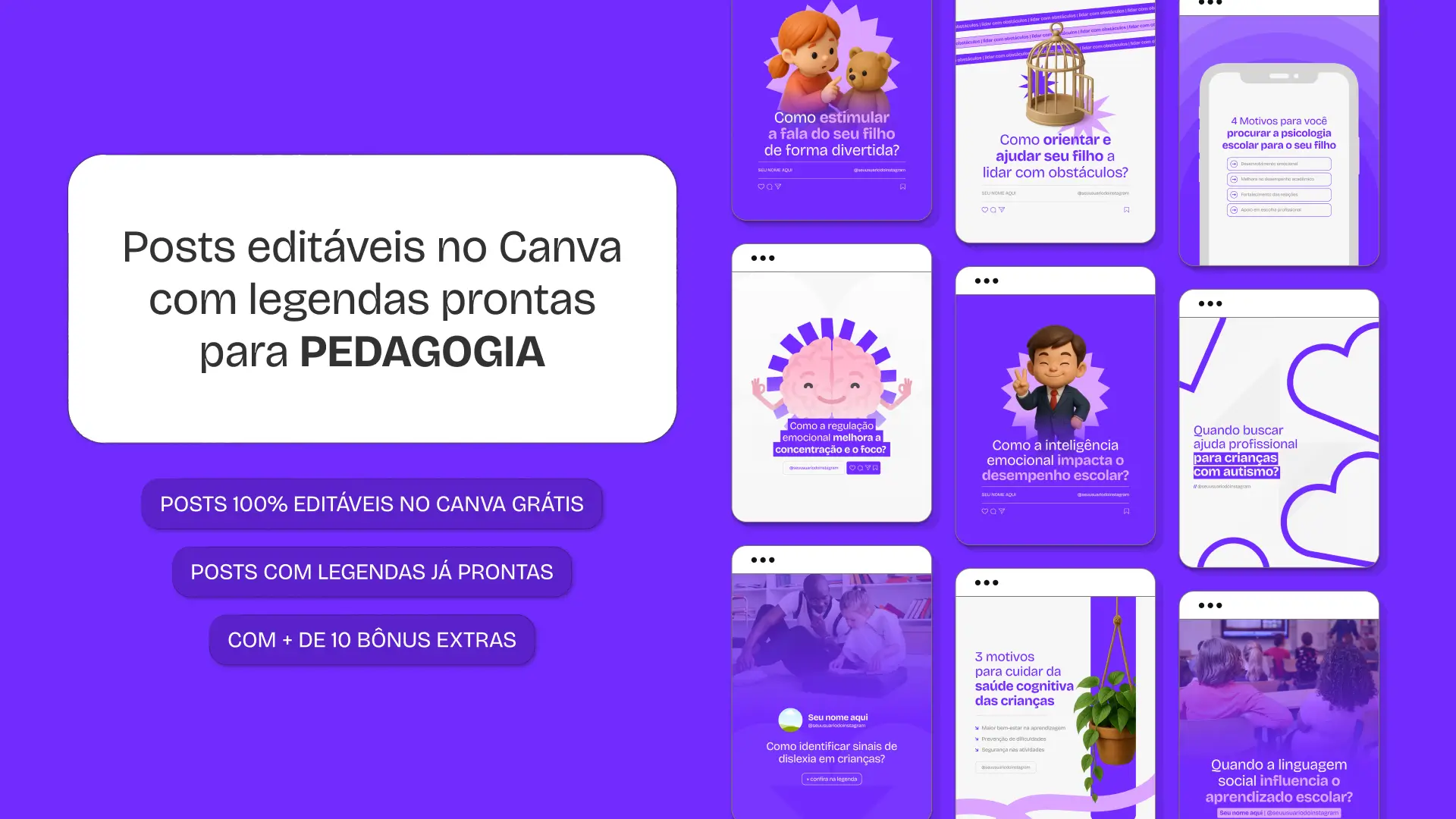 Pack Canva Pedagogia, Formação Docente e Planejamento Escolar – Kit de posts editáveis no Canva, perfeito para professores, coordenadores e pedagogos. Contém conteúdos sobre metodologias ativas, sala de aula invertida, motivação docente e dicas para melhorar o desempenho dos alunos. Ideal para criar autoridade e engajamento nas redes sociais.